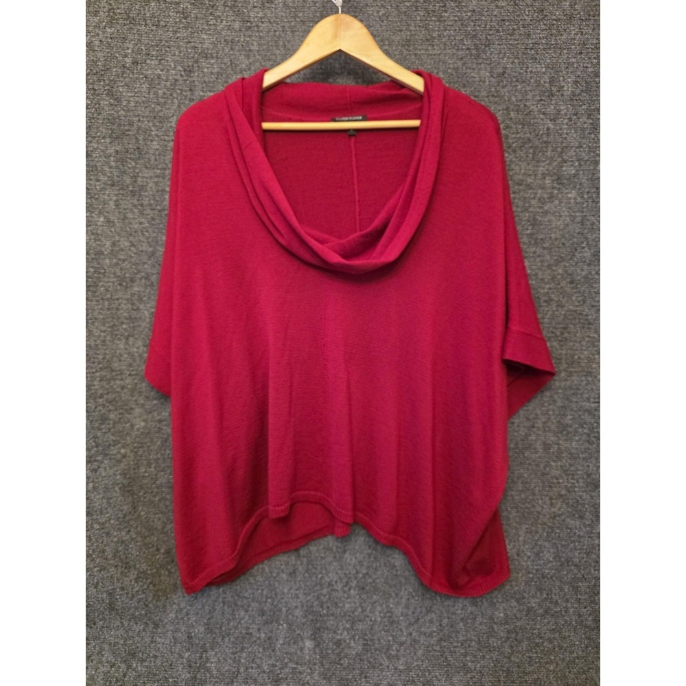 Eileen Fisher Sweater Cape Womens XL Red Cowl Neck Merino Wool Poncho Knit